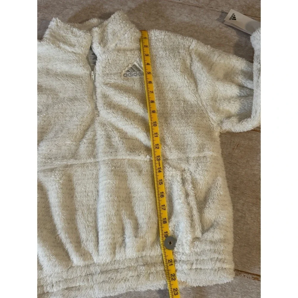 Adidas Sherpa Quarter Zip Girls XL‎ 18 Cream Sparkle NWT Fleece Cozy Neutral